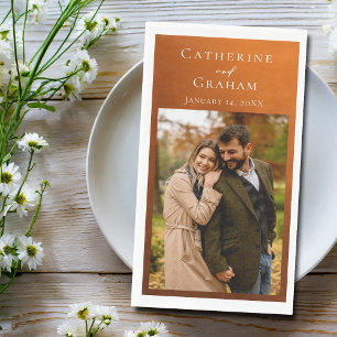 Rustic Burnt Orange Wedding Personalised Photo Napkin