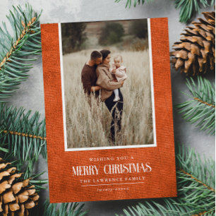 Rustic Burnt Orange Winter Christmas Single Photo Holiday Card