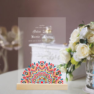 Rustic Burnt Terracotta Mandala Wedding Acrylic Invitations