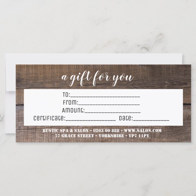 Rustic Business Personalized Gift Certificate (Front)