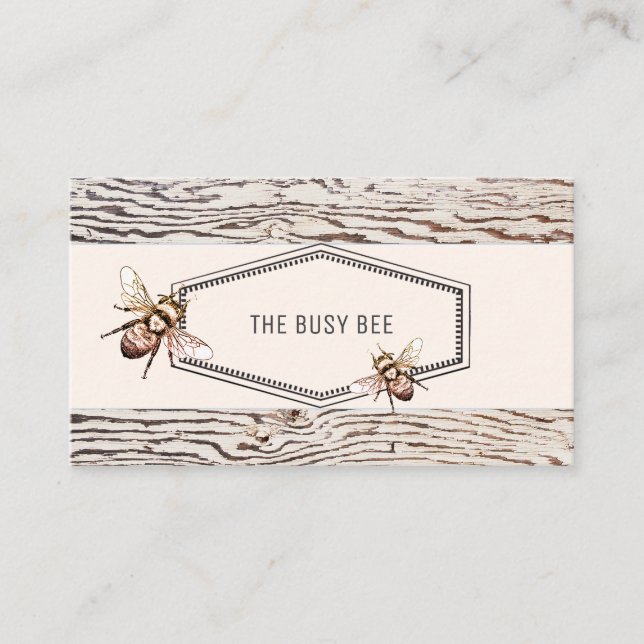 Rustic Busy Bee Weathered Wood Retail Business Card (Front)