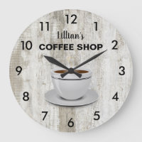 Rustic But First Coffee Large Clock