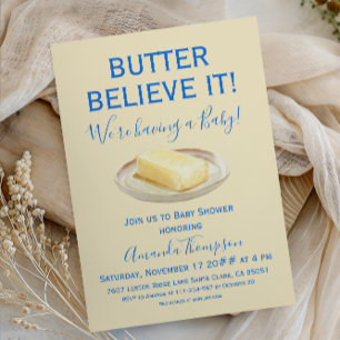 Rustic Butter Yellow Blue Boy Baby Shower Invitation