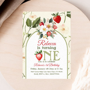 Rustic Butter Yellow Red Berry First Birthday Invitation