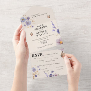 Rustic butterflies wedding  all in one invitation