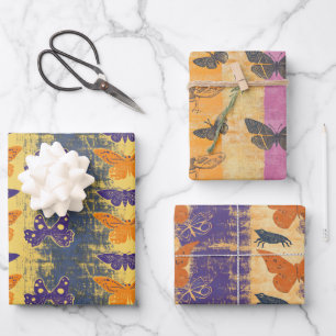 Rustic Butterfly Collage Wrapping Paper Set