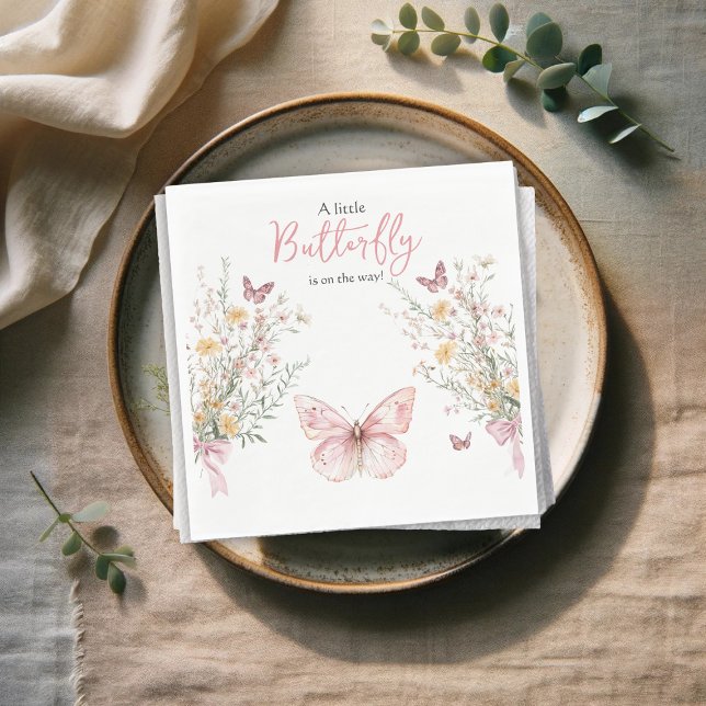 Rustic Butterfly Wildflower and Bow Baby Shower Napkin (Creator Uploaded)