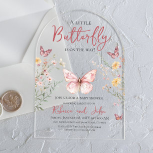 Rustic Butterfly Wildflower Floral Baby Shower Acrylic Invitations