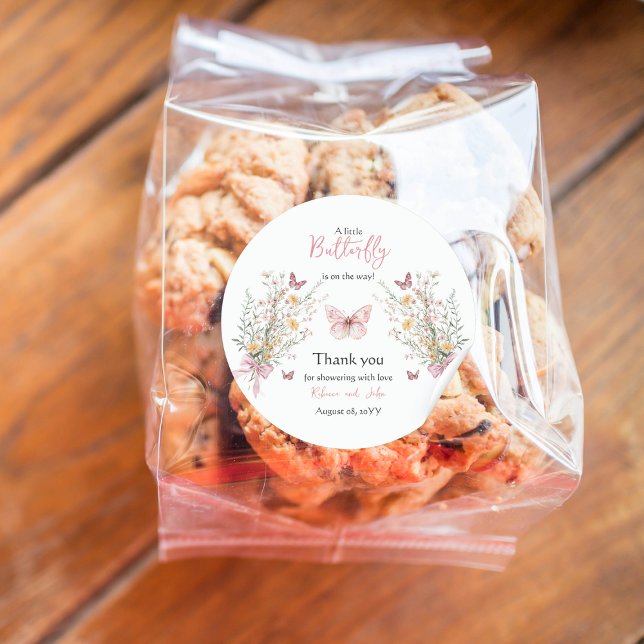 Rustic Butterfly Wildflower Floral Baby Shower Classic Round Sticker (Creator Uploaded)