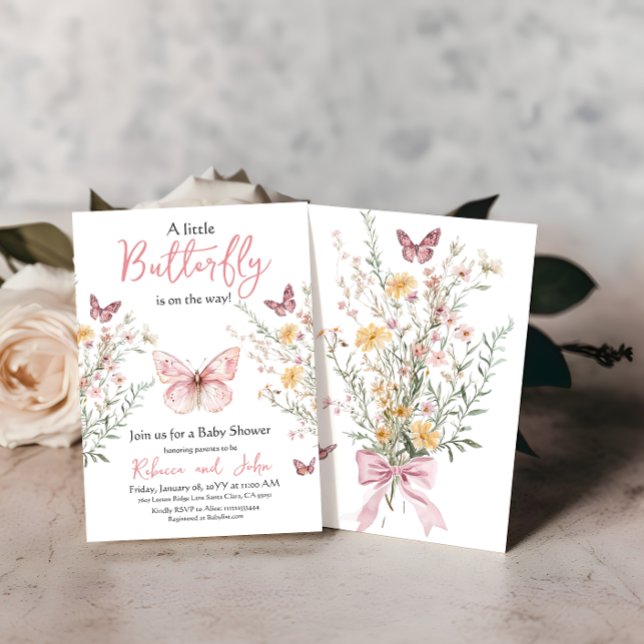 Rustic Butterfly Wildflower Floral Baby Shower Invitation (Creator Uploaded)