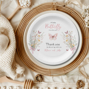 Rustic Butterfly Wildflower Floral Baby Shower Paper Plate