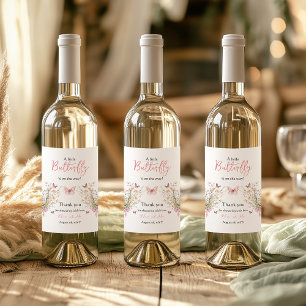 Rustic Butterfly Wildflower Floral Baby Shower Wine Label