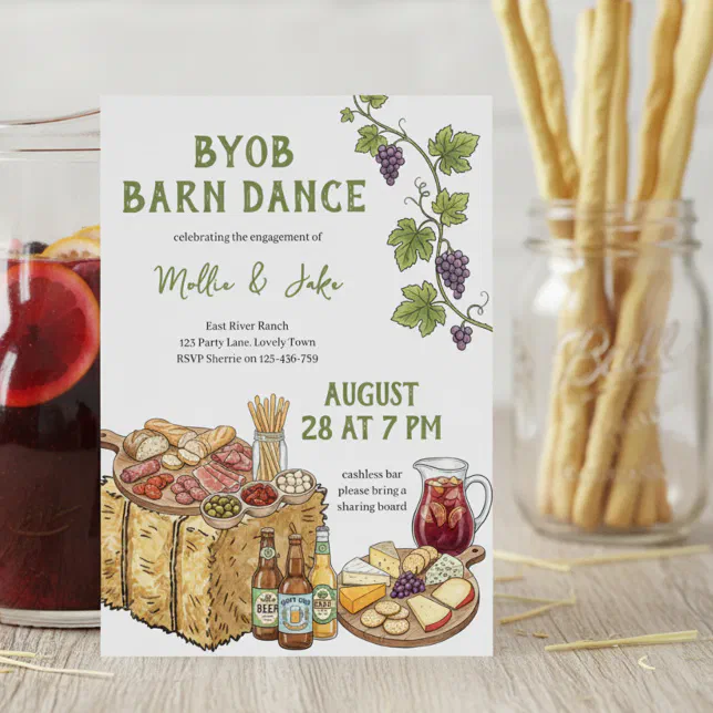 Rustic BYOB Barn Dance Engagement Celebration Invitation | Zazzle