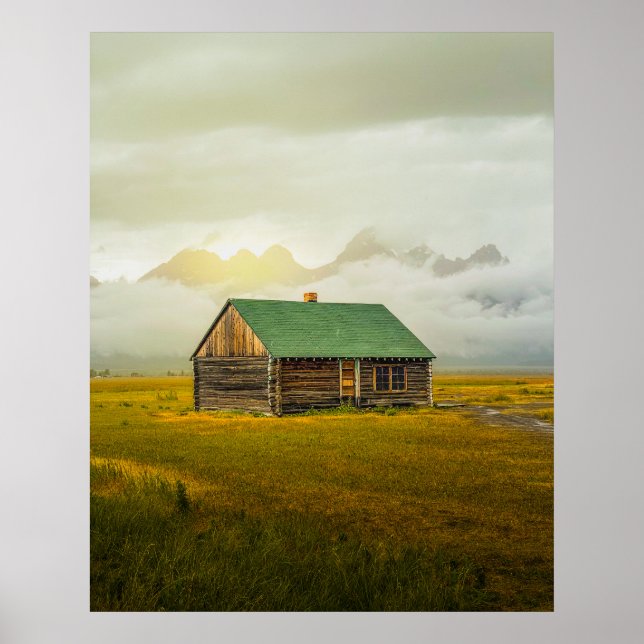 Rustic Cabin at Sunrise – Grand Teton National Par Poster (Front)