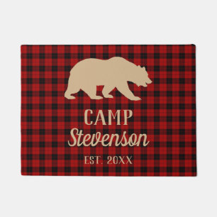 Rustic Cabin Bear Buffalo Plaid Doormat