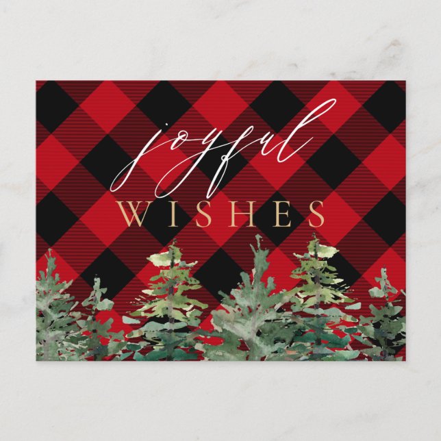 Rustic Cabin Buffalo Check Christmas Joyful Postcard (Front)