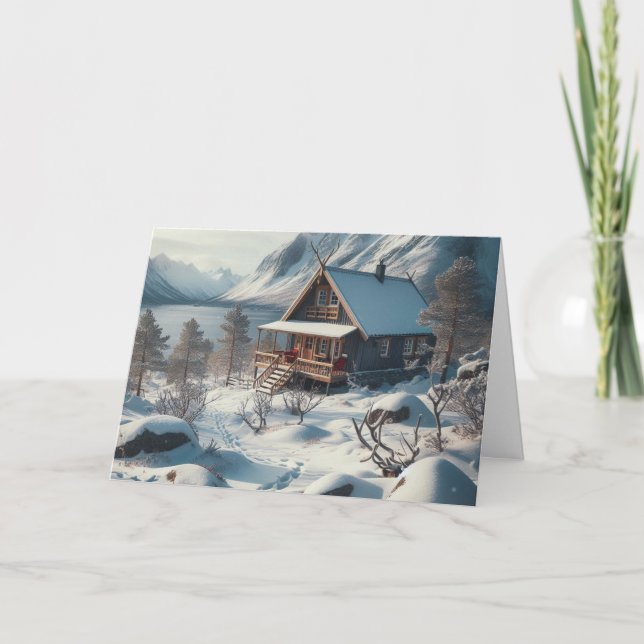 Rustic Cabin Christmas Greeting Cards (Front)
