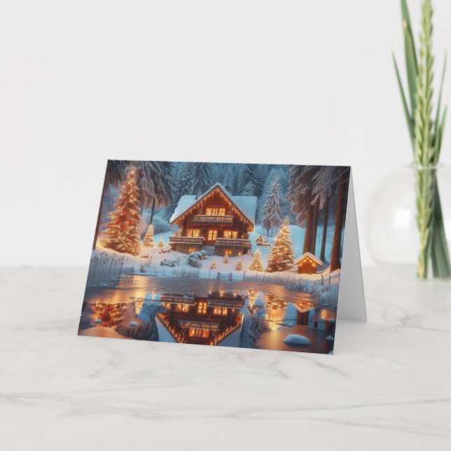 Rustic Cabin Christmas Greeting Cards (Front)