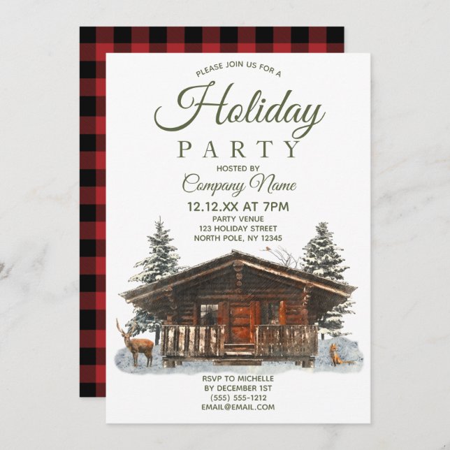 Rustic Cabin Corporate Holiday Christmas Party Invitation (Front/Back)