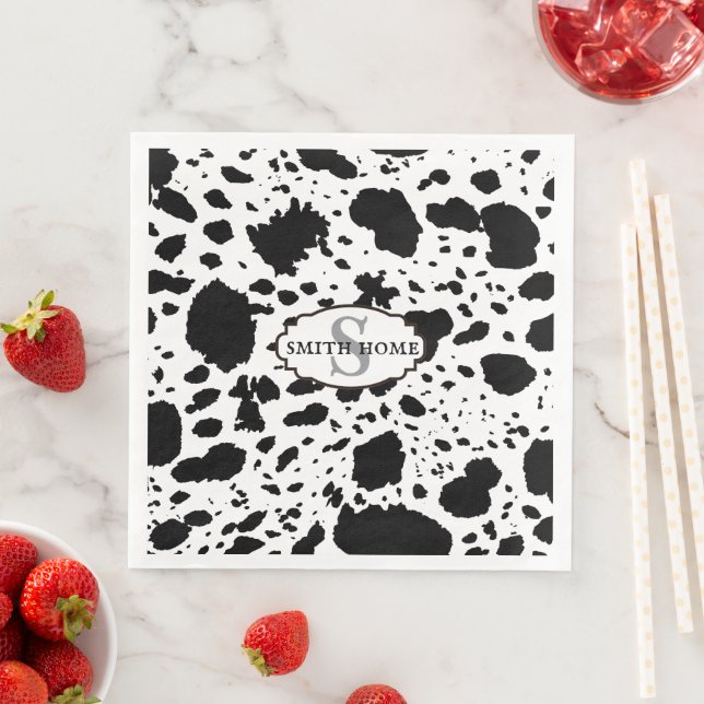 Rustic Cabin Cowhide Print Cosy Farmhouse Napkin (Insitu)