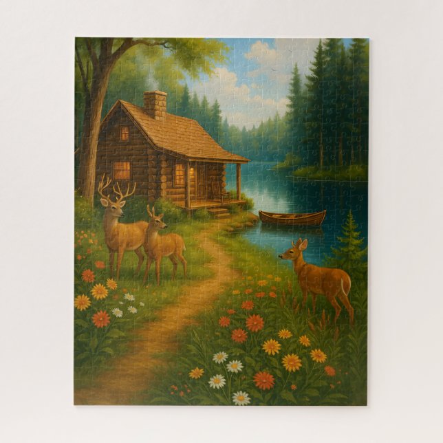Rustic Cabin Cozy Woodland Scene Puzzle (Vertical)