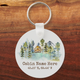 Rustic Cabin Custom Coordinates Pinery Mountain Key Ring