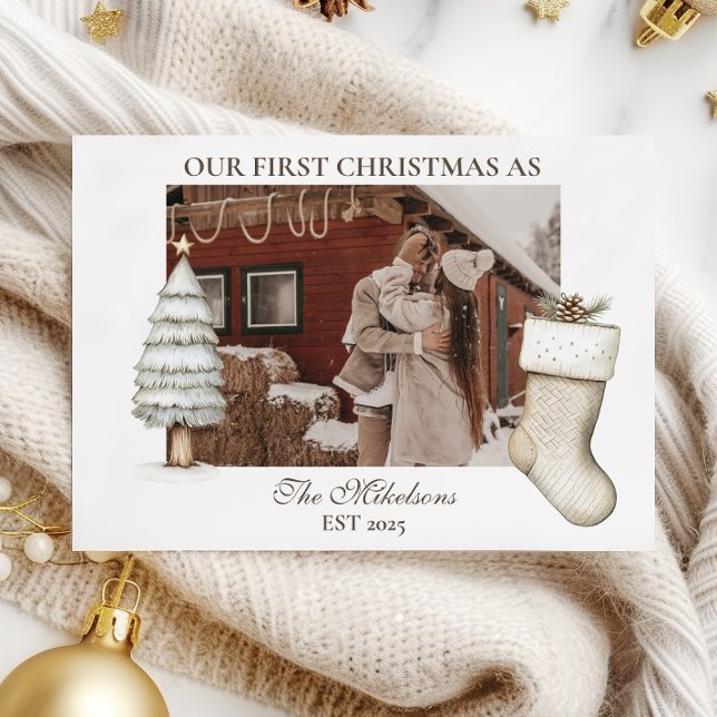 Rustic Cabin First Christmas Couple Photo Holiday Card (Creator Uploaded)