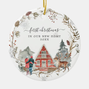 Rustic Cabin   First Christmas New Home Ceramic Or Ceramic Ornament