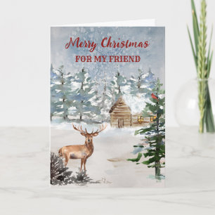 Rustic Cabin in the Woods Friend Merry Christmas Card