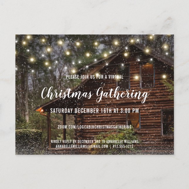 Rustic Cabin Lights Virtual Christmas Party Invite (Front)