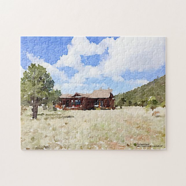 Rustic Cabin Living Country Scenery Watercolor Jigsaw Puzzle (Horizontal)