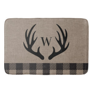 Rustic Cabin Lodge Antlers Monogrammed Bath Mat
