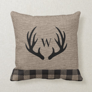 Rustic Cabin Lodge Antlers Monogrammed Cushion