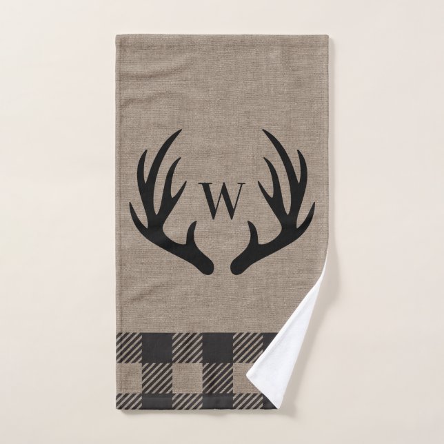 Rustic Cabin Lodge Antlers Monogrammed Hand Towel (Hand Towel)