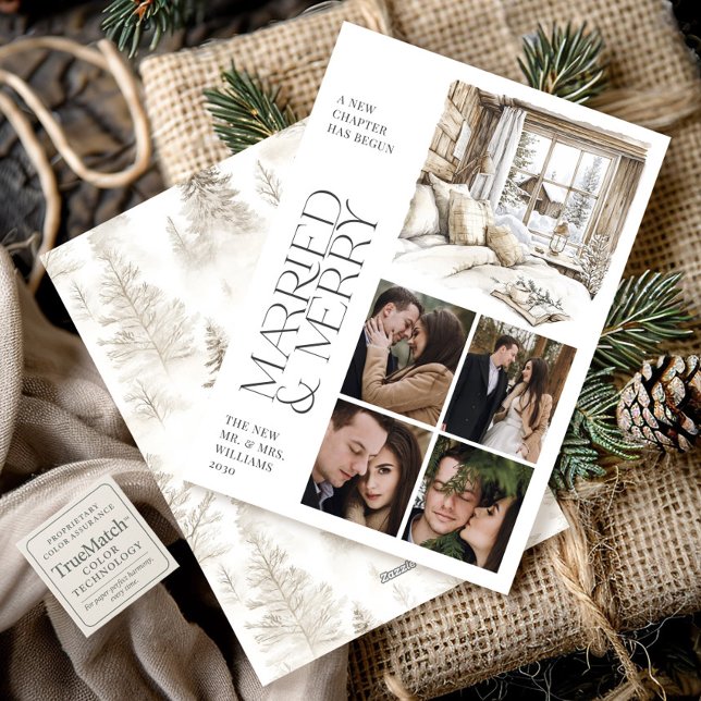 Rustic Cabin Married & Merry Photo Collage Holiday (Creator Uploaded)