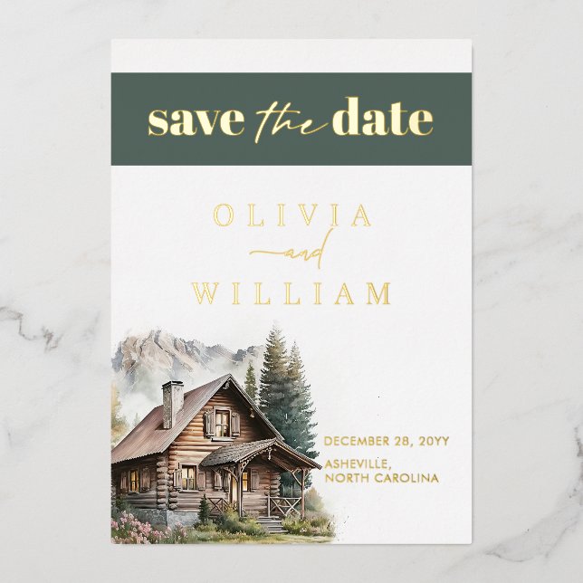 Rustic Cabin Mountains Winter Fall Save The Date (Front)