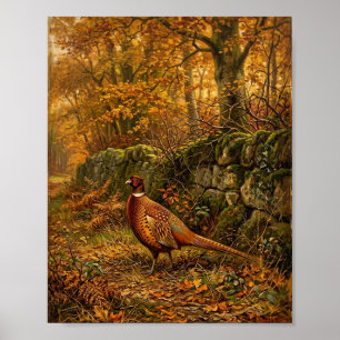 Rustic Cabin Pheasant II Vintage Painting Poster