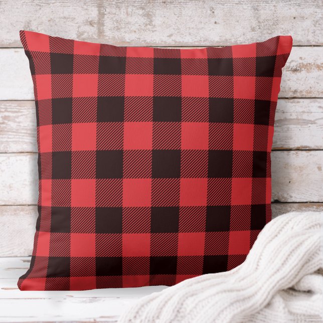 Rustic Cabin Red and Black Buffalo Plaid Cushion (Rustic Red and Black Buffalo Plaid Throw Pillow)