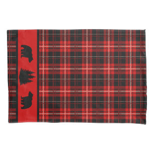 Rustic Cabin Red Plaid Black Bear Pillowcase
