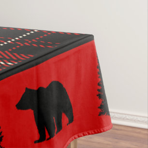 Rustic Cabin Red Plaid Black Bear Tablecloth