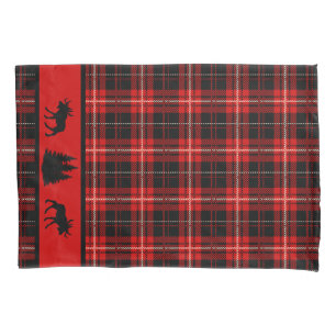 Rustic Cabin Red Plaid Black Moose Pillowcase