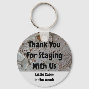 Rustic Cabin Rental Tree Bark Photo Guest Key Ring