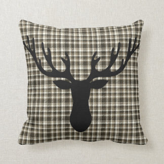 Rustic Cabin Small Plaid Pattern Deer Silhouette Cushion