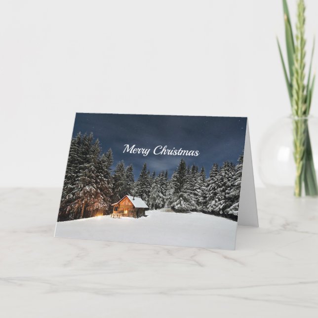 Rustic Cabin Snow Winter  Christmas Holiday Card (Front)
