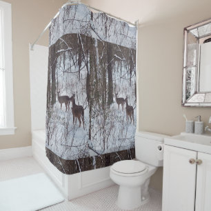 Rustic Cabin Style Deer in Winter Snow Shower Curtain