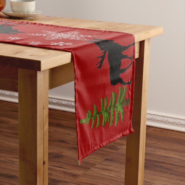 Rustic Cabin Style Moose Christmas Holiday  Short Table Runner (In Situ)