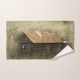 Rustic Cabin Vintage Weathered Postcard Hand Towel