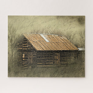 Rustic Cabin Vintage Weathered Postcard Jigsaw Puzzle