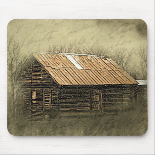 Rustic Cabin Vintage Weathered Postcard Mouse Pad