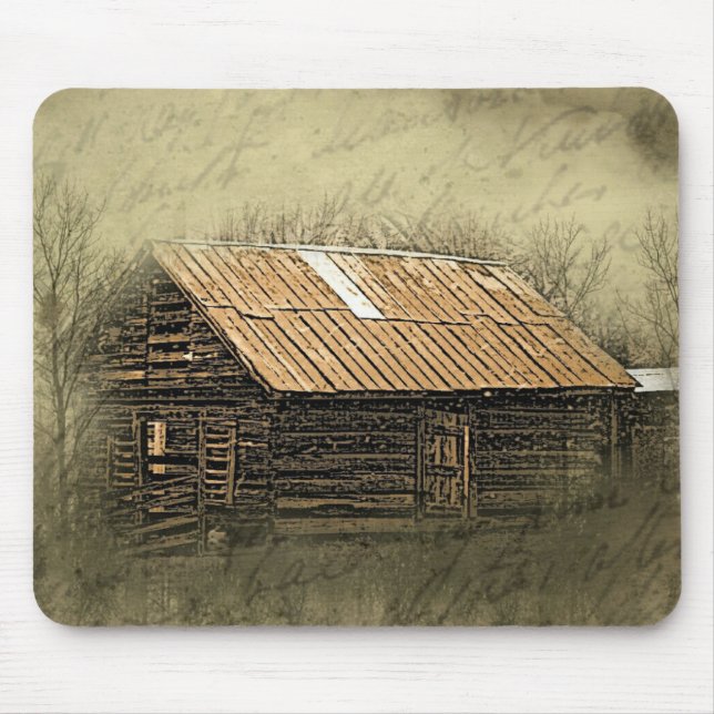 Rustic Cabin Vintage Weathered Postcard Mouse Pad (Front)